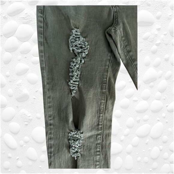 Green Skinny Leg Distressed Ripped Casual Jeans - Size 30-32" - Picture 5 of 7